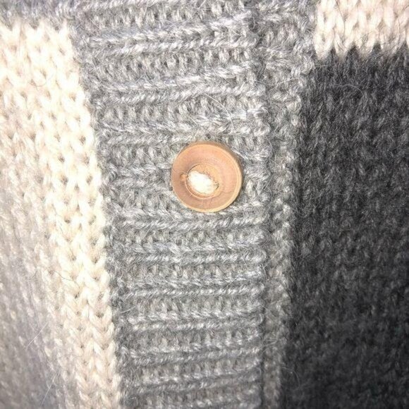 Vintage Wool Cardigan Womens Chunky Wooden Buttons Gray White Crew Neck Abstract - Picture 11 of 14